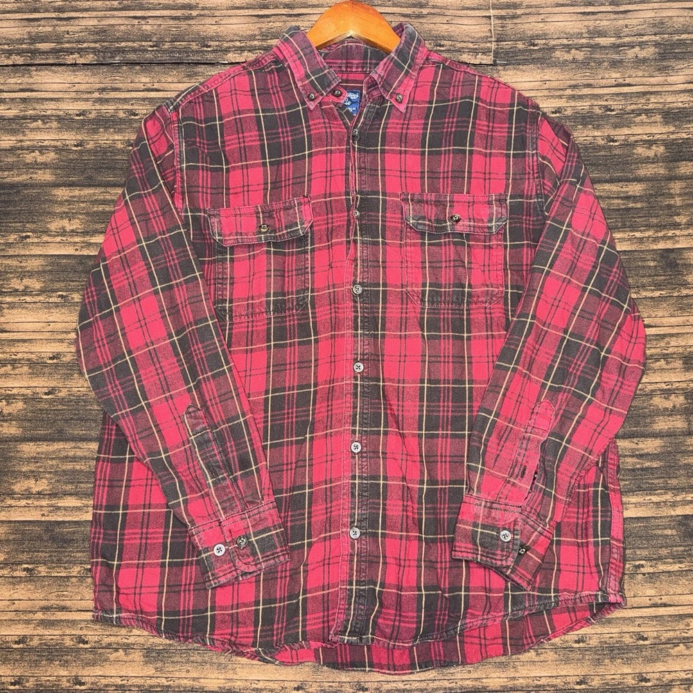 Faded Glory Button Up Flannel Men Size Large Red Plaid Y2K FM47Y027